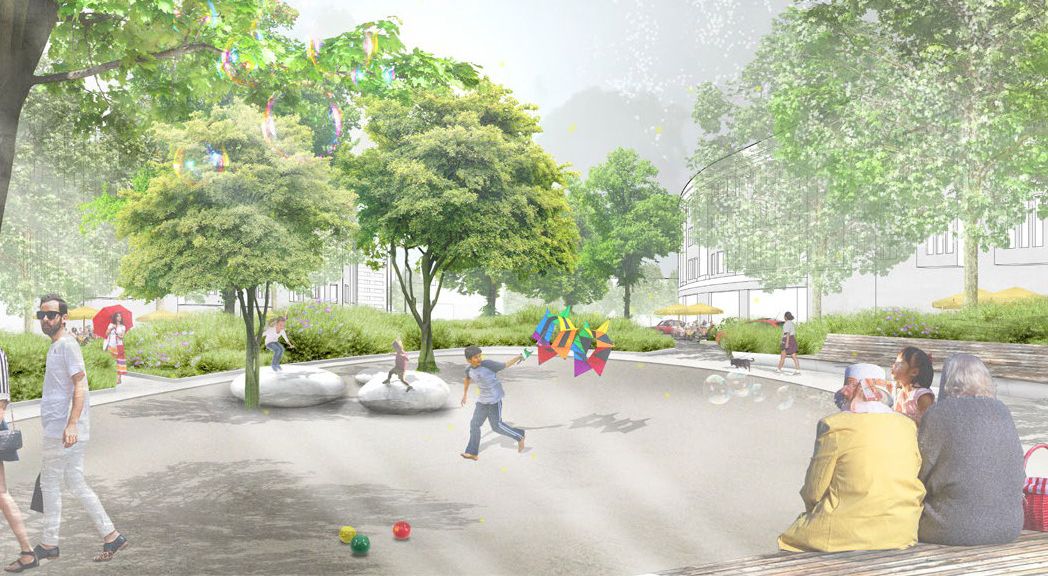 Visualisierung des künftigen Quartiersplatzes am Platz der Luftbrücke.