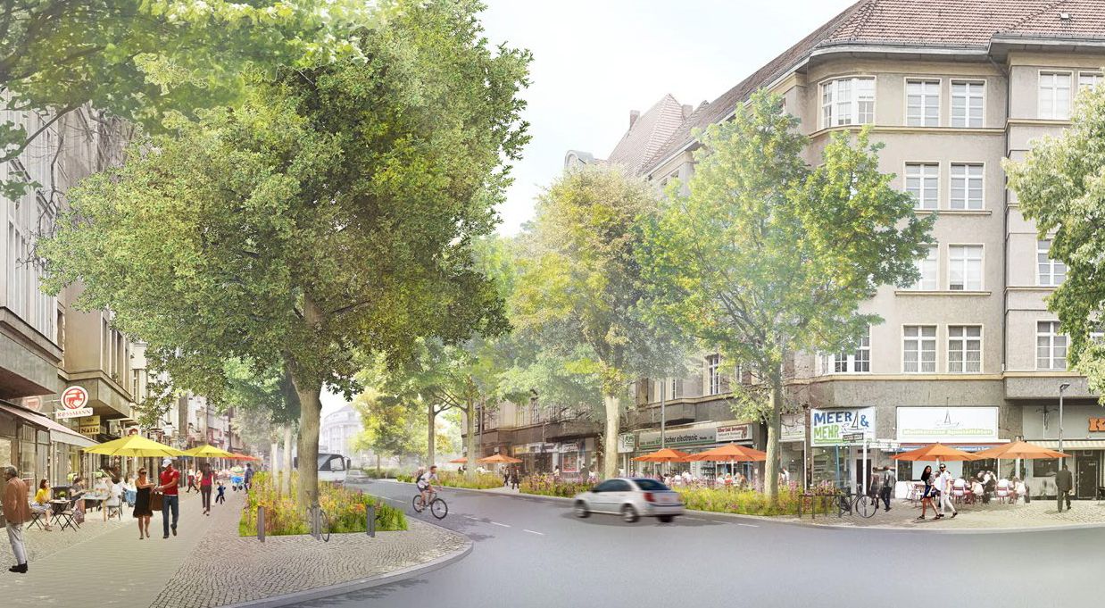 Visualisierung der künftigen grünen Manfred-von-Richthofen-Straße am Platz der Luftbrücke