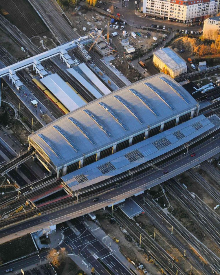 Ein Luftbild des Bahnhofs Ostkreuz aus dem Jahr 2018